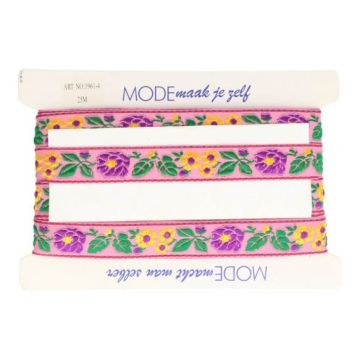 Zierband Purple/Yellow Flowers on Pink - 32mm