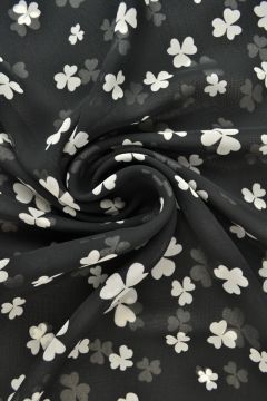 Chiffon - White Clovers on Black