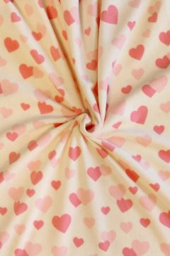 Fleece Print - Pink Hearts on Creme