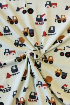 Fleece Print - Excavators and Trucks on Light Mint