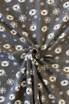 Fleece Print - Winter Bears and Snowflakes in Grey