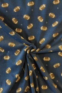 Fleece Print - Rugby Balls on Steelblue