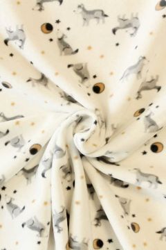 Fleece Print - Moon an Wolves on White