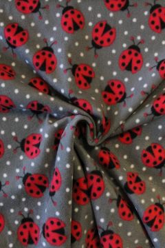 Fleece Print - Big Ladybugs on Dark Grey