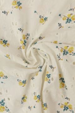 Broderie Katoen Print - Tiny Yellow Flowers on White