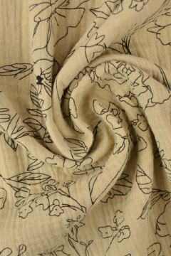 Musselin - Sketch of Flowers on Beige