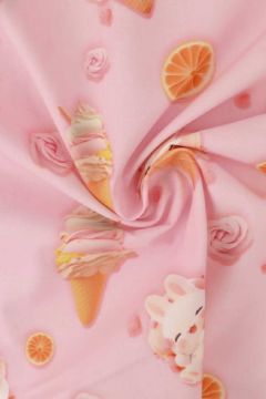 Baumwolle - Bunnies and Ice Cream on Pink