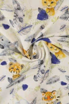 Baumwolle - Baby Safari Animals White/Blue