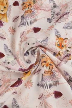 Baumwolle - Baby Safari Animals White/Bordeaux/Pink