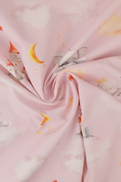 Baumwolle - Dreamy elephant and Castles on Pink