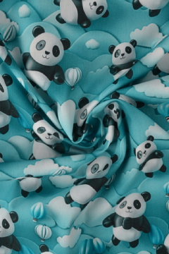 Baumwolle - Pandas and Air Balloons on Dark Petrol