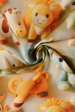 Baumwolle - Stuffed Sweet Baby Animals on Taupe