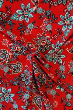 Badeanzugstoff - Blue/Pink Paisley Flowers in Red