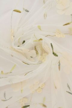 Mesh - Vanilla Embroidery Floral on White - 10