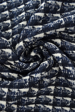 Mantelstoffe - Squares Lines in Black/Blue/White