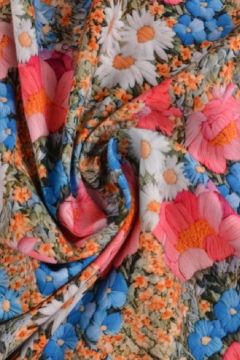 Viskose - Embroidery Pink/White/Blue Flowers