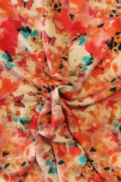 Viskose - Red/White/Blue Aquarel Art and Butterflies
