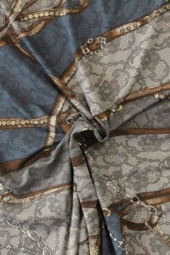 Viskose Jersey -Brown Belt on Blue Lace