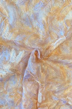 Mesh - Embroidery Feathers - Apricot/White