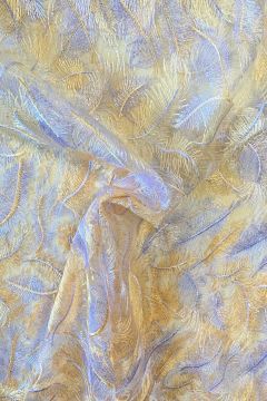 Mesh - Embroidery Feathers - Light Yellow/White