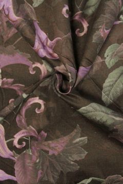 Cordstoffe - Purple Flowers on Dusty Brown