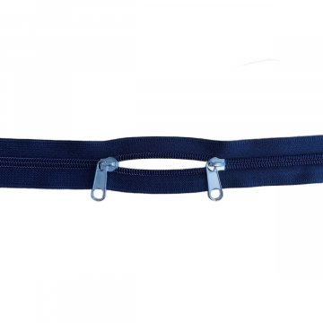 Reißverschluss mit 2 Schiebern - 60 cm - Nicht teilbar - Navy/Silver
