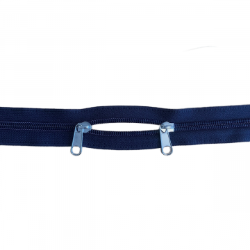 Reißverschluss mit 2 Schiebern - 80 cm - Nicht teilbar - Navy/Silver