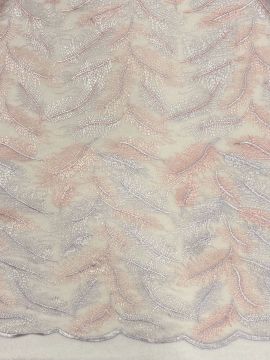 Mesh - Embroidery Feathers - Light Peach/White 