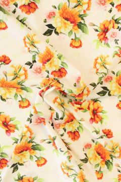 Badeanzugstoff - Orange/Yellow/Pink Roses on White