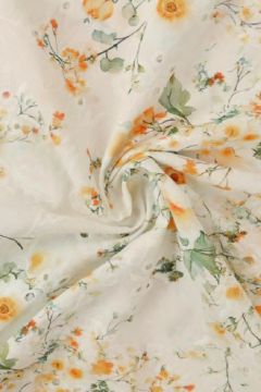 Broderie Katoen Print - Sunny Yellow/Orange Flowers on White