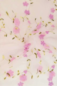 Mesh - Pink Embroidery Floral on White - 04