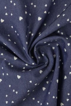 Chambray - Tiny White Hearts on Dark Blue