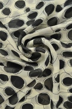 Chiffon - Black Dots on off White