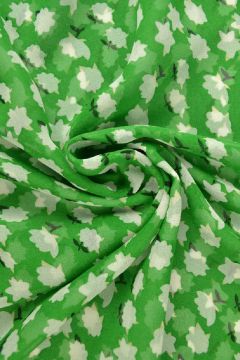 Chiffon - White Flowers on Grass Green