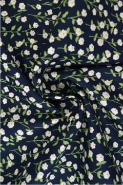 Baumwolle - Petit White/Green flowers on Navy