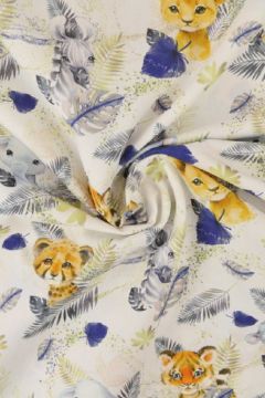 Baumwolle - Baby Safari Animals White/Blue