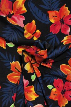 Badeanzugstoff - Orange/Pink Flowers on Navy