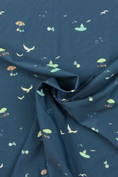Badeanzugstoff - Sailboat and Birds on Dark Blue