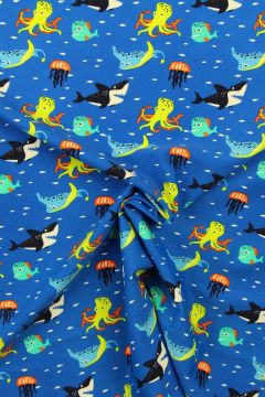 Badeanzugstoff - Sea Creatures on Bright Blue