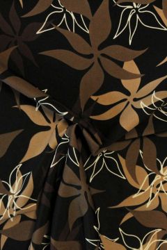 Badeanzugstoff - Brown/Camel Flowers in Black