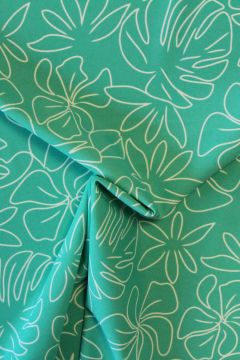 Badeanzugstoff - Drawn White Flowers on Turquoise