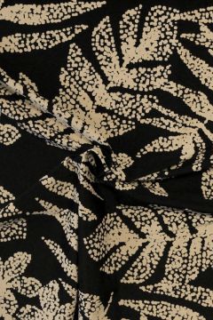 Badeanzugstoff - Dotted Taupe Leaves on Black