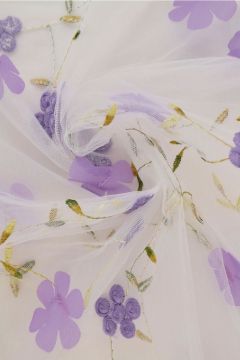 Mesh - Lilac Embroidery Floral on White - 08