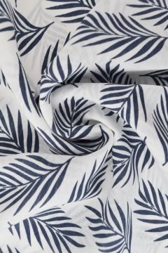 Viskose Fashion - Dark Blue Palm Leaves on White