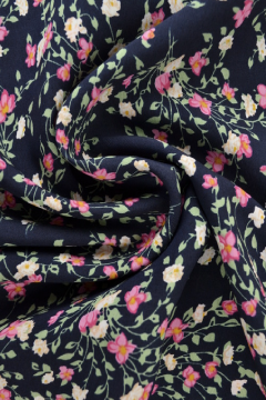 Viskose Fashion - Pink/Peach/Green Tiny Flowers on Dark Blue