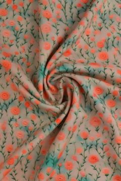 Viskose - Petit Flowers Bright Coral on Taupe