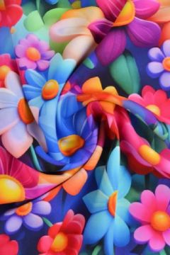 Viskose - Cartoon Pink/Blue/White Flowers on Blue