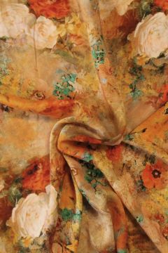 Viskose - Fall Colored Art Flowers on Ocher