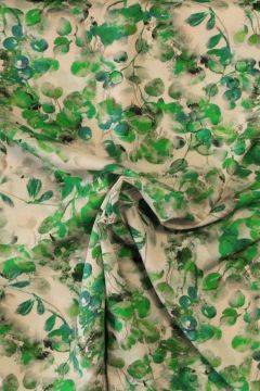 Viskose - Green Olives and Leaves on Beige