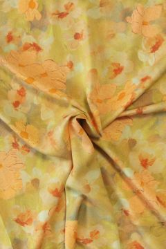 Viskose - Orange Flowers on Bright Green/Grey